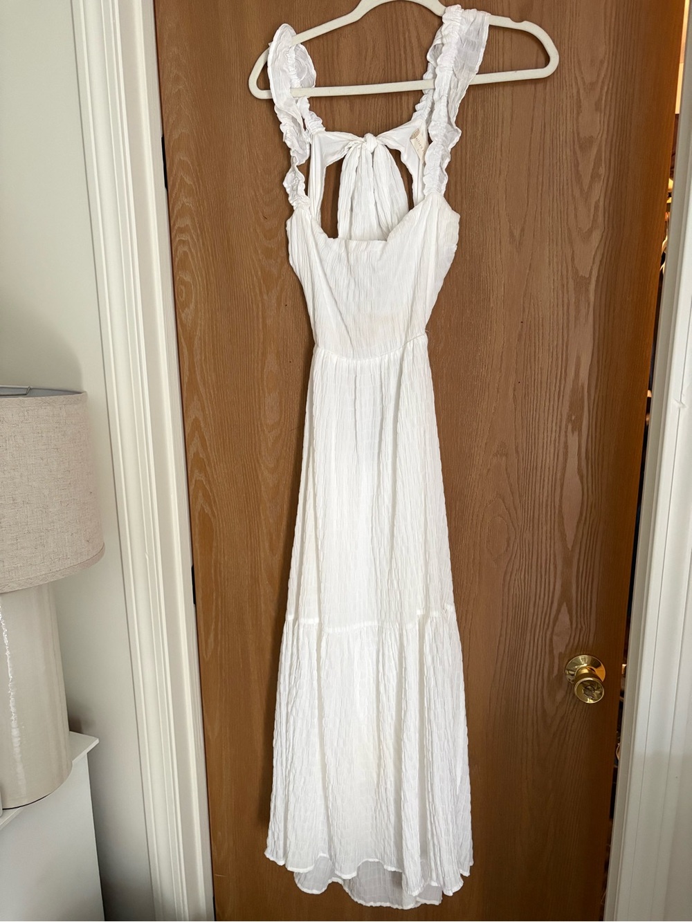 Altar'd State White Ruffle-Shoulder Maxi Dress